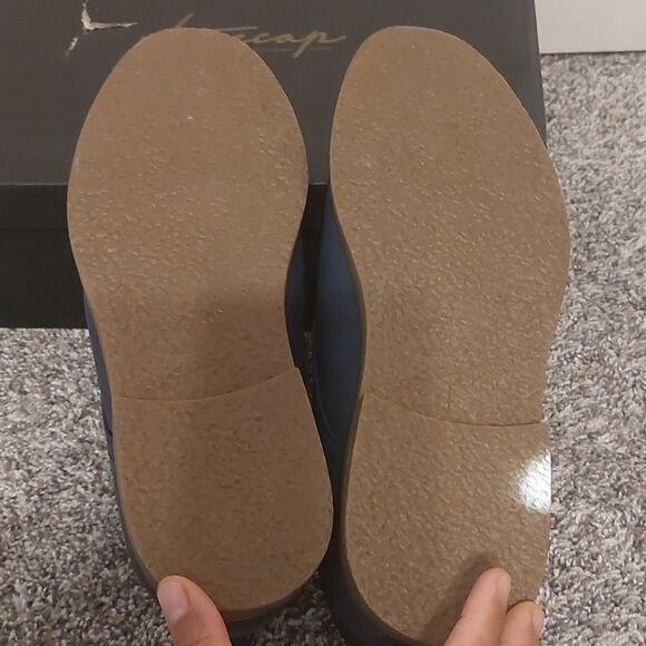 Toecap Navy Satin Sheen Lace Up Chukka Boots Non Slip Rubber Sole Size 9 NIB - Picture 6 of 6